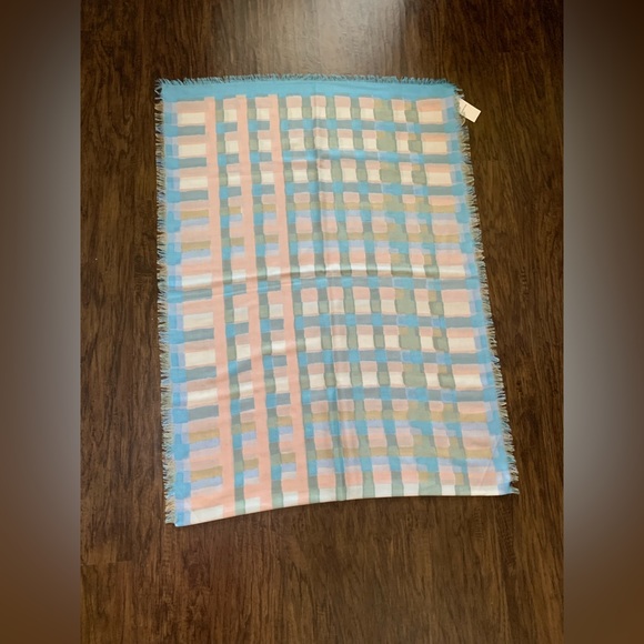 Nordstrom eyelash trim print cashmere and silk wrap in blue painterly plaid - Picture 12 of 15